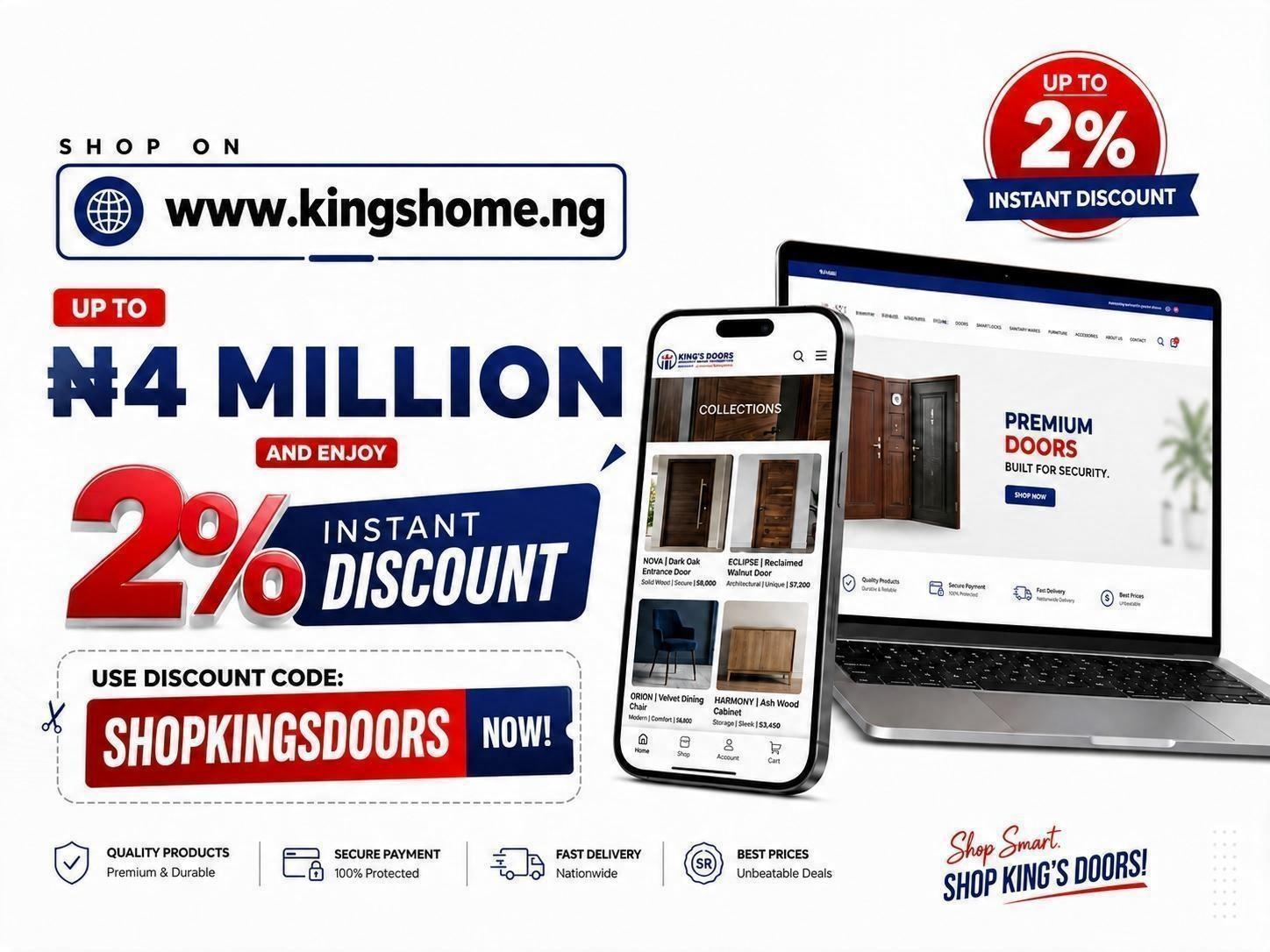Shop Royal King's Copper Door|||Buy ₦4M+ Online. Get 2% Off. |||Top Deals on Premium WCs|||FREE DELIVERY!|||Turn your Network into Income|||Enugu, We Are Now Open.|||Secure Your Home with Confidence|||Download the King's Doors App Today|||One Partnership. Endless Security.|||2% Referral Commission|||Upgrade Your Kitchen Tap Today.